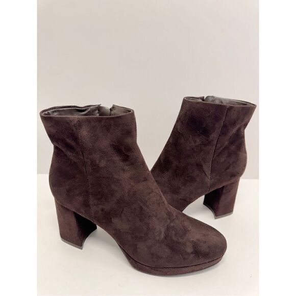 Calvin Klein Ankle Boots Size 8 Brown Block Heel Side Zip Winter Booties - Picture 4 of 10
